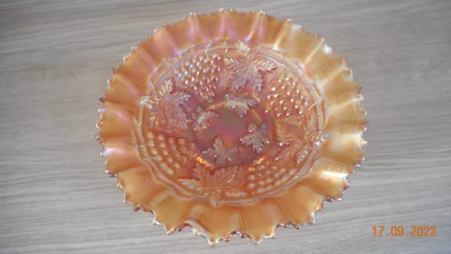 Carnival Glass - Ruffled Edge Bowl - Northwood - Grape & Cable - Marigold