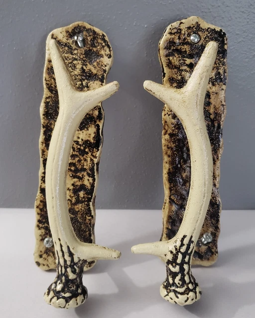 Cast Iron Deer Antler Barn Sliding Door Handle Pull Set Rustic Hunt Cabin Decor