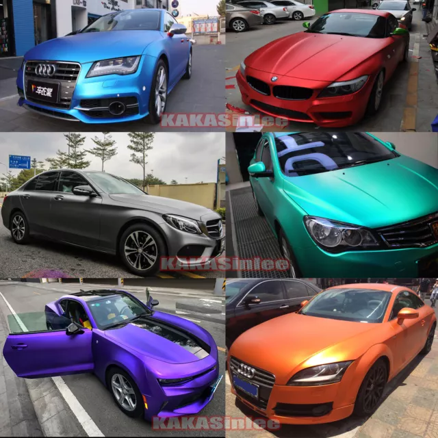 10 Colors - Car Stretch Satin Matte Metallic Chrome Vinyl Wrap Sticker Film CF