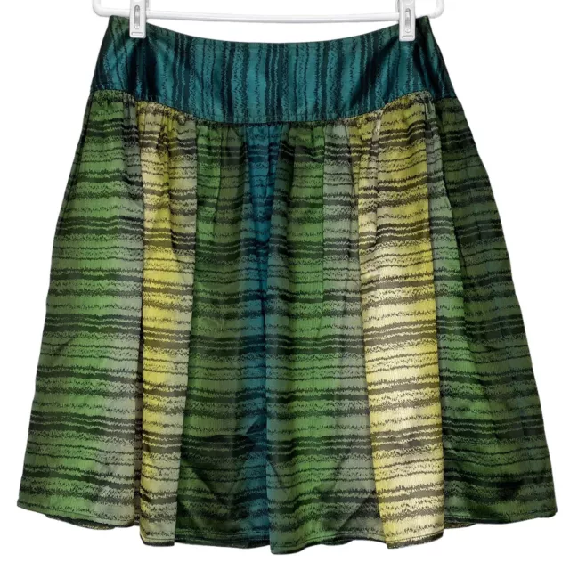 VTG KAY UNGER New York 100% Silk Skirt Green Lined Sheen Satin A-line Retro 12