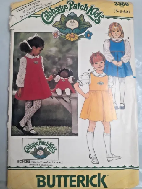 Jumper Dress Cabbage Patch Doll Clothes 5 6 6X Butterick 3360 Sewing Pattern VTG