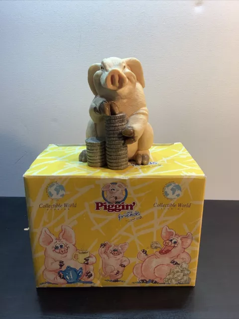 David Corbridge Piggin Pig Money Box Boxed Figurine Retired Rare Piggin Rich