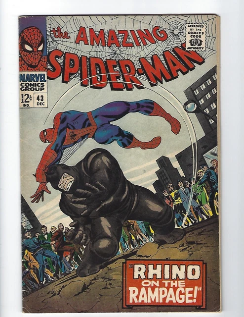 AMAZING SPIDER-MAN #43 - NICE VG/FN 5.0 - 2nd RHINO - DITKO - 1966 - $149 B.I.N