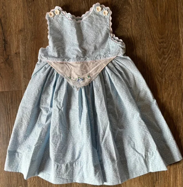 Vtg Handmade Toddler Girls Blue Floral Sleeveless Summer Jumper Dress 3T
