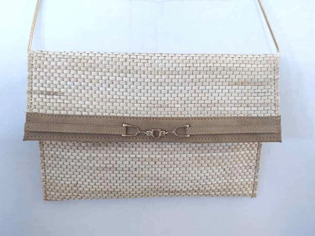 Vintage Mary Ann Rosenfeld Shoulderbag Handbag Straw Leather Gold Chain