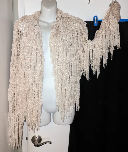 NEW Forever 21 Boho Light Beige Fringe Knit Sweater- Sz Small