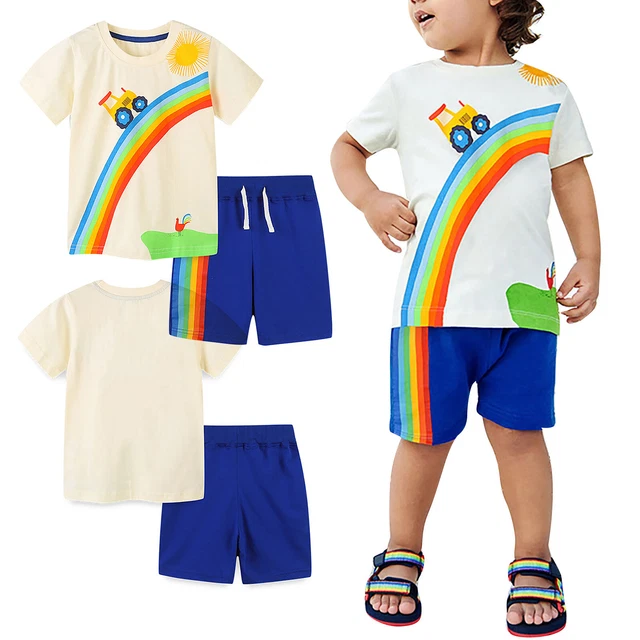 Baby Boys Summer Casual Outfits Cartoon Print Top T-shirt Shorts Clothes Set