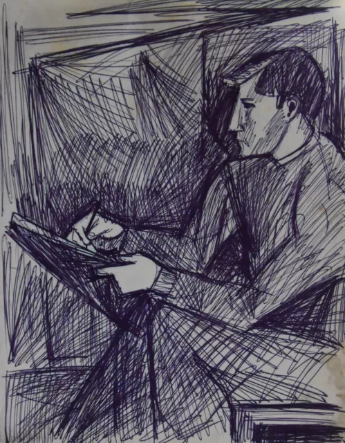 Daniel Panagopoulos (1924-2008) (07) - encre - portrait d'un artiste