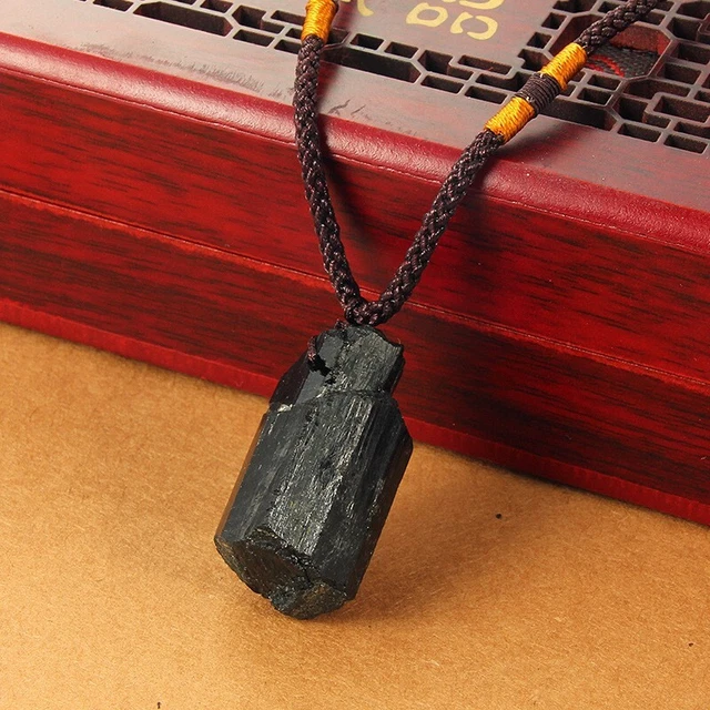 Black Tourmaline Pendant Healing Reiki Lucky Raw Crystal Men Women Necklace Gift