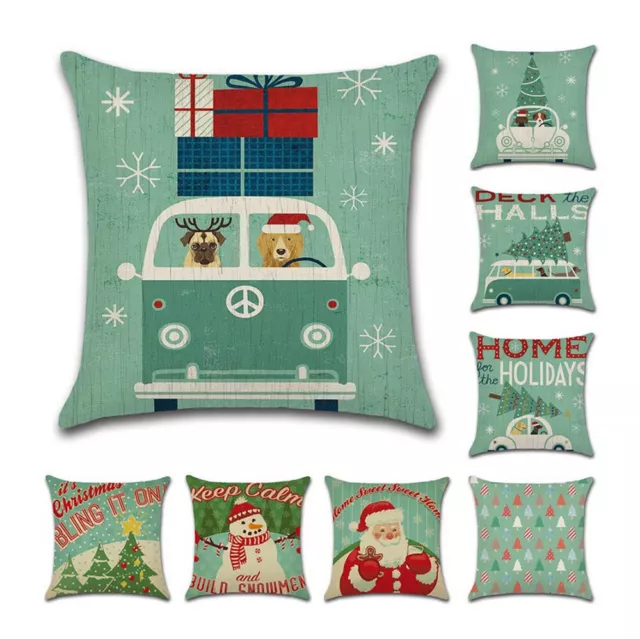 Christmas Snowman Santa Claus Throw Pillow Case Sofa Pillowcase Cushion Cover