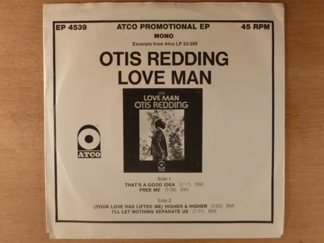 Otis Redding Love Man 4 Song 45 RPM EP Promo PS Soul 1969 Atco