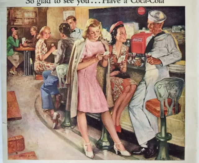 Sailor Soda Fountain Coca Cola Vtg 1945 Ad Magazine Print Drink WWII Coke Pop