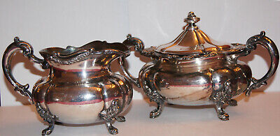 WILSON Silver Footed  - Old English Melon Style - ORNATE Creamer & Sugar Bowl