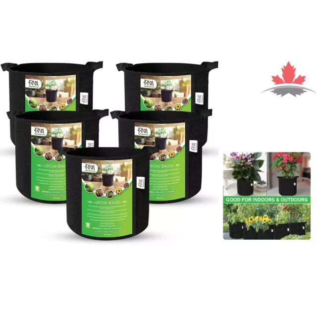 5-Pack of 3 Gallon Non-Woven Fabric Pots with Sturdy Handles & Waterproof Labels
