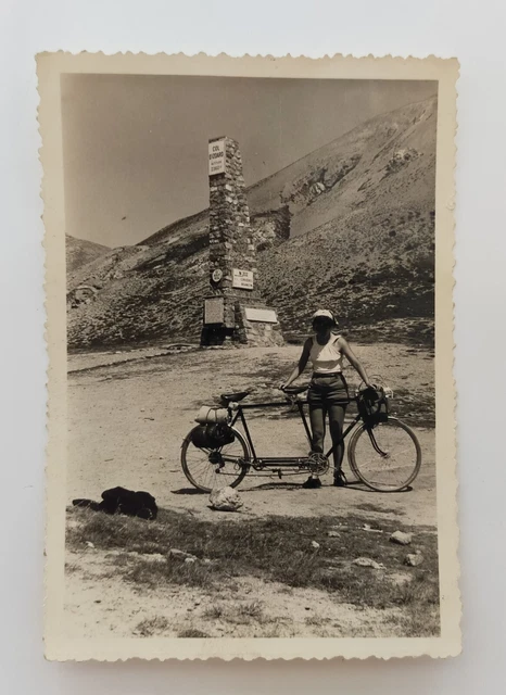 Vintage Antique Snapshot Tandem Bike Zizard Neck Photo