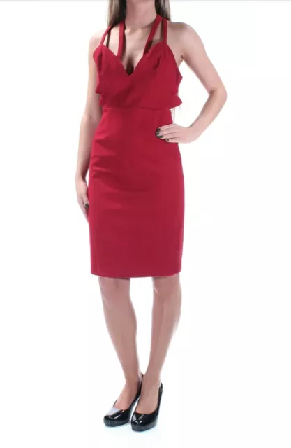 NEW FAME AND PARTNERS $229 Womens New Red Cut Out V Neck Sheath Dress 2 B+B 2