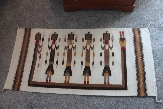 Large Vintage & Antique Navajo Pictorial Rug Tapestry 29"×62"