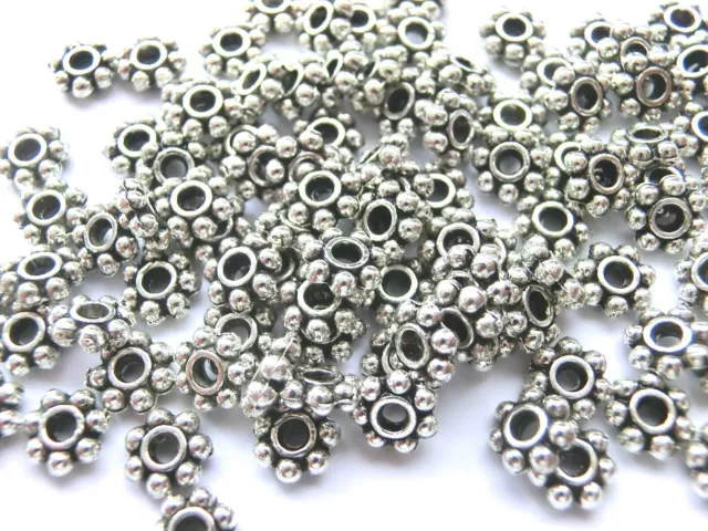 100 Daisy Spacer 5mm Zwischenperlen Stern Scheiben flach Farbe antiksilber #S364