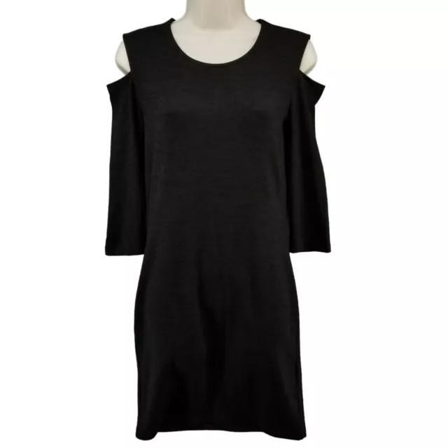 French Connection Bodycon Sweater Dress Solid Black Cold Shoulder Mini Size 6
