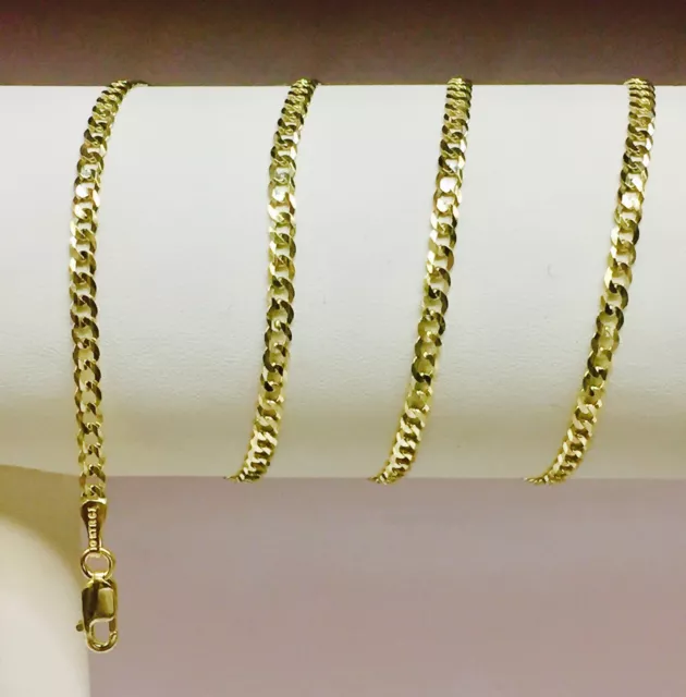 10k Solid Yellow Gold Concave Cuban Curb Link Chain Necklace 24" 3.2mm 7.6 grams