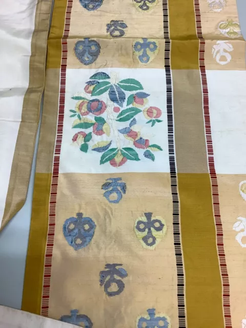 Japanese Vintage Kimono Obi Light brown Thin fabric flower 144.3x12.2inch used
