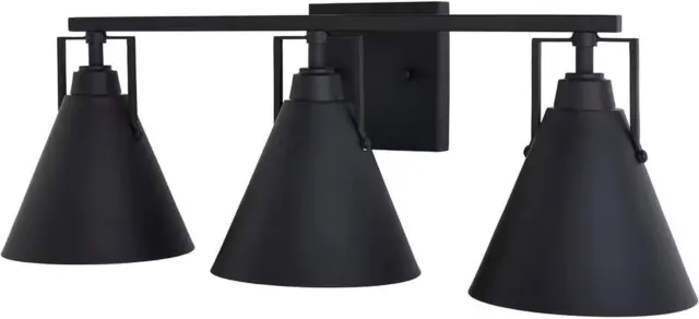Luz de tocador de baño industrial moderno negro mate Insdale de 3 luces con metal S