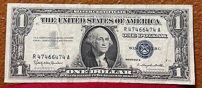RADAR NOTE (47466474), 1957 $1 Silver Certificate, Blue Seal, Circulated