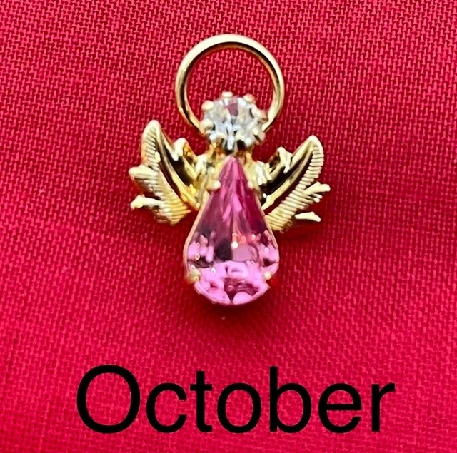 14KT Oro EP Piedra de Nacimiento Octubre Rosa Ángel Pin de Solapa