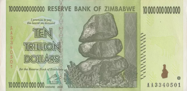 Billete de diez billones de dólares 2008 sin circular 10 0000000000 Banco de Zimbabue