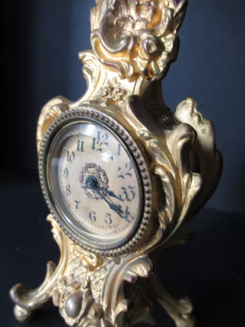 Antique Art Nouveau Mantel Table Shelf Clock gilded Bronze beveled crystal face 2