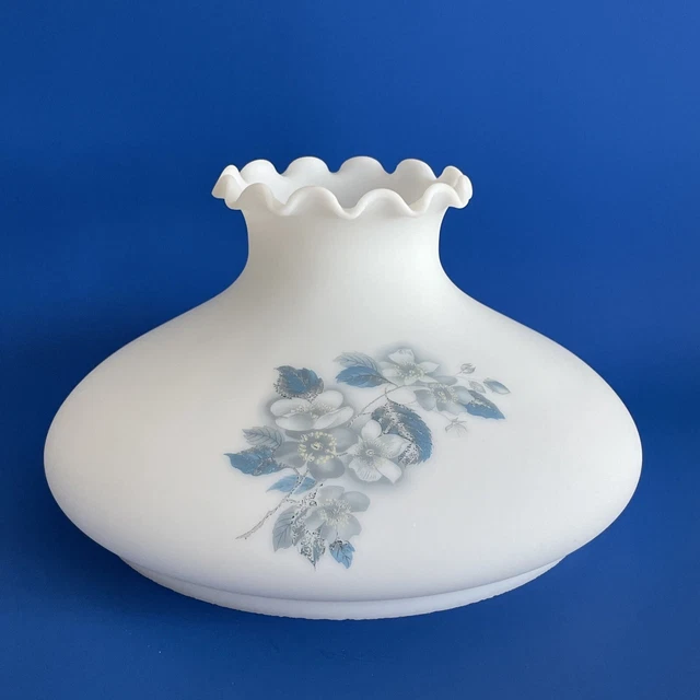 Vintage GWTW 10" Fitter Blue Floral Oil / Electric Flat Glass Tam Lamp Shade