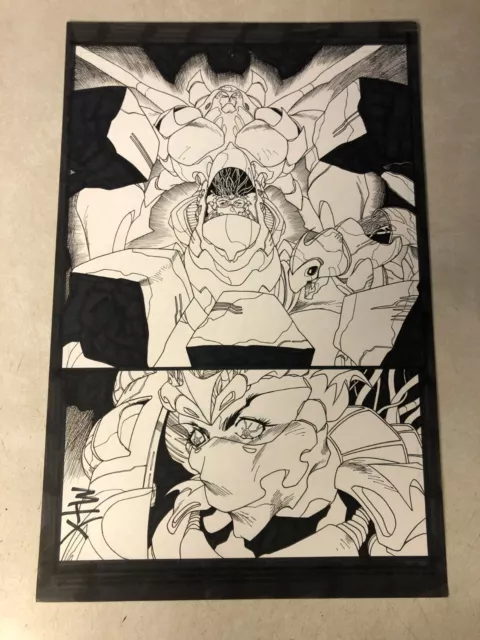 POWDER BURN #1 original art STUNNING HALF SPLASH SCI FI MANGA 1999 autographed