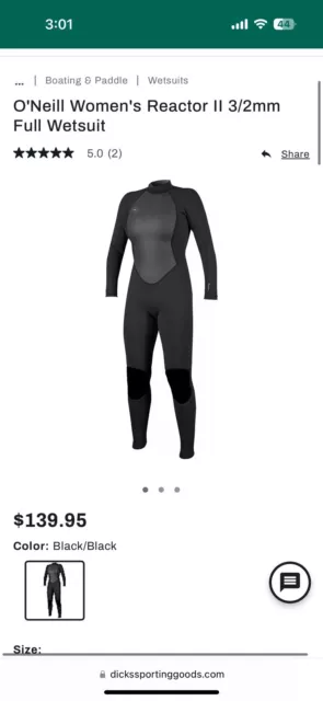 O'neill Women's Reactor 3/2Mm Back Zip Full Wetsuit Black Size 6