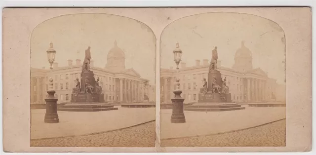 Manchester stereoview-The Royal Infirmary and monument to Sir Robert Peel