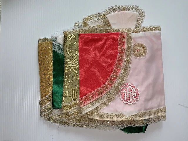 Vintage Bambino Di Praga 10 " Abito Con Pizzo Brocade Misto Colori 4 Pz