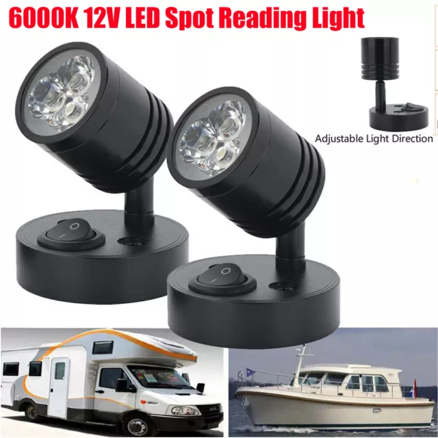 2Pcs 12V LED Interior Spot Reading Light Van Camper Caravan Boat Wall Lamp 6000K