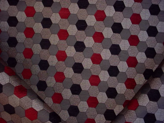 12-3/8Y Kravet Lee Jofa Black Silver Hexagon Brocade Upholstery Fabric