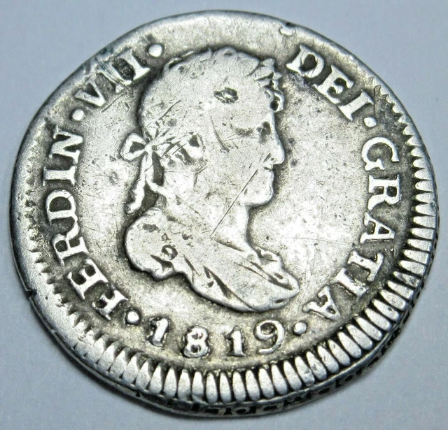 1819 NG M Guatemala Silver 1/2 Reales Antique 1800's Old Spanish Colonial Coin