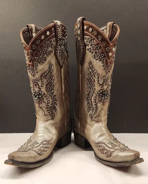 Double D Ranch BRAVE EAGLE Metallic Studded Handmade Mexico Boots Size 8