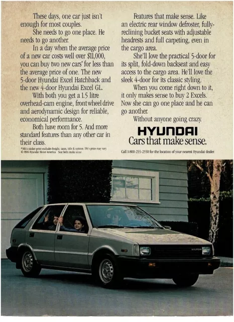 1986 HYUNDAI Excel GL silver 4-door hatchback Vintage Print Ad