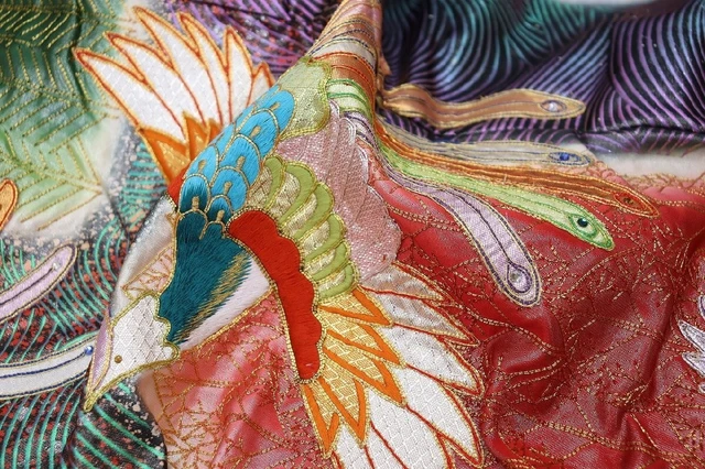 Japanese Kimono Uchikake Luxurious Wedding Embroidery Pure Silk Phoenix K539 6