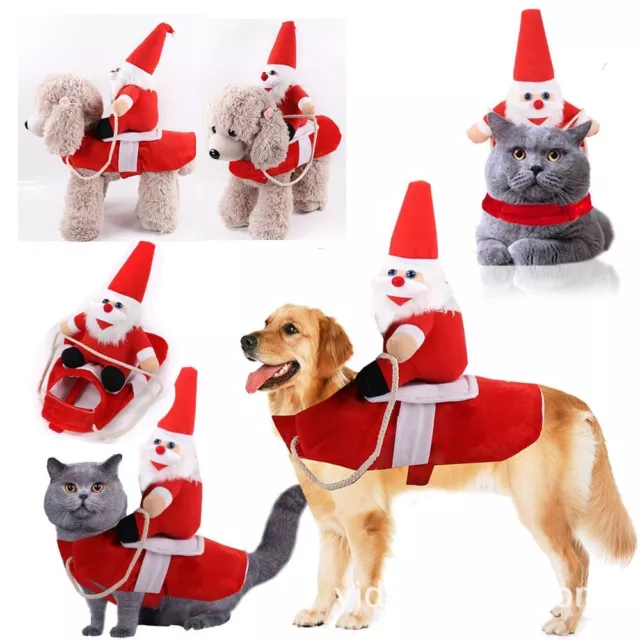 Santa Claus Riding Dog Christmas Party Costume Pet Puppy Cat Clothes Outfit