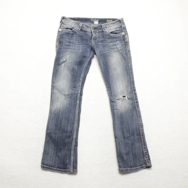 Silver McKenzie Women's Size W31/L32 Blue Slim Bootcut Acid Wash Stretch Jeans