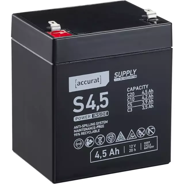 12V 4,5Ah AGM Batterie Versorgungsbatterie USV Notstrom Kinderauto Akku 12 Volt