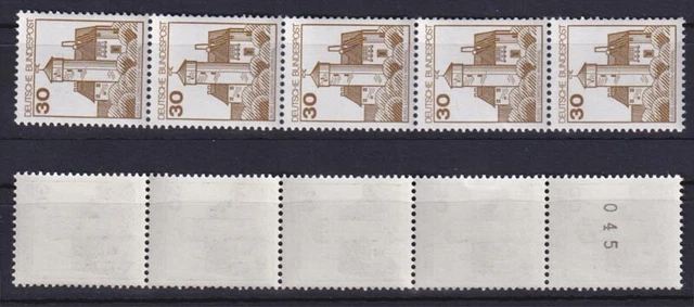 Bund 914 RM 5er Streifen mit ungerader Nummer Burgen+Schlösser 30 Pf postfrisch
