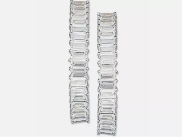 Inc International Concepts Silver-Tone Baguette Crystal C-Hoop Earrings 2" New 3