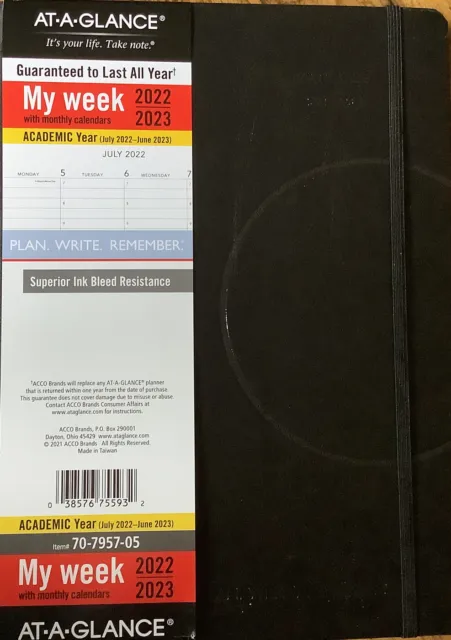 2022-2023 AT-A-GLANCE Plan Write Remember 7.5" x 10" Academic Weekly & Monthly A
