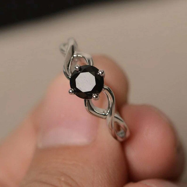 925 Argent Sterling Noir Onyx Bague Fiançailles Mariage Fantaisie Promesse Bague