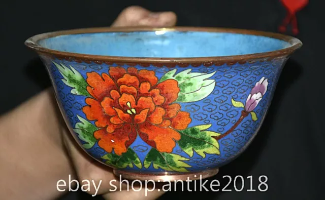 6.2" Rare Old Chinese Copper cloisonne Gild Dynasty Palace flower pattern bowl