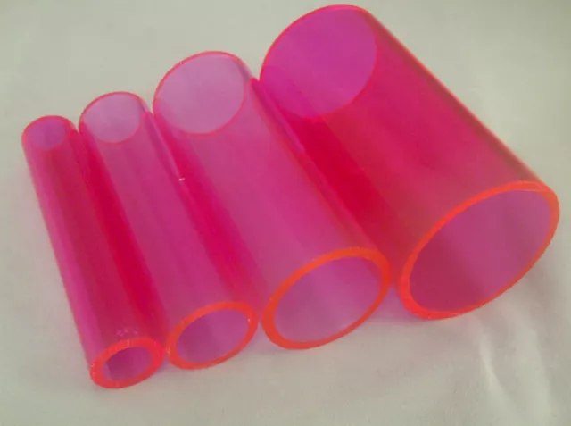 Acrylic Red / Pink Fluorescent Perspex Hollow Tube Various Diameters